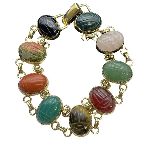VTG Jojak 925 Scarab Bracelet Sterling Silver 925 Signed Egyptian Revival Beetle - Picture 1 of 12